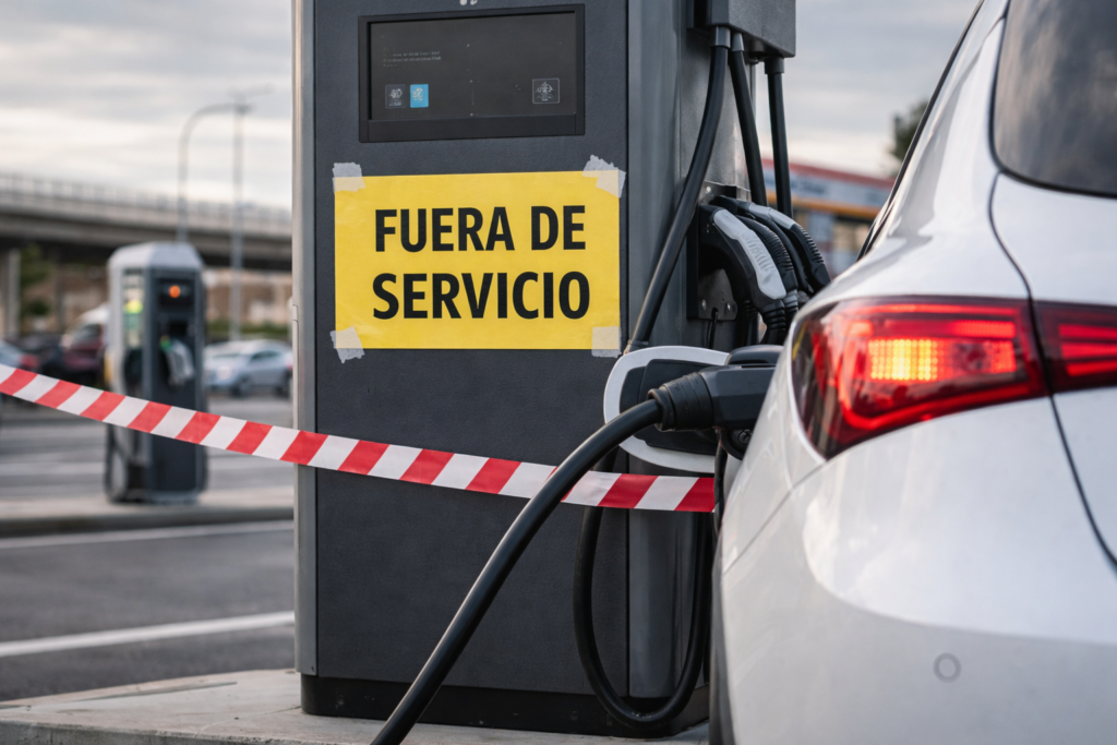 infraestructura de recarga en España con cargador eléctrico fuera de servicio en estación pública